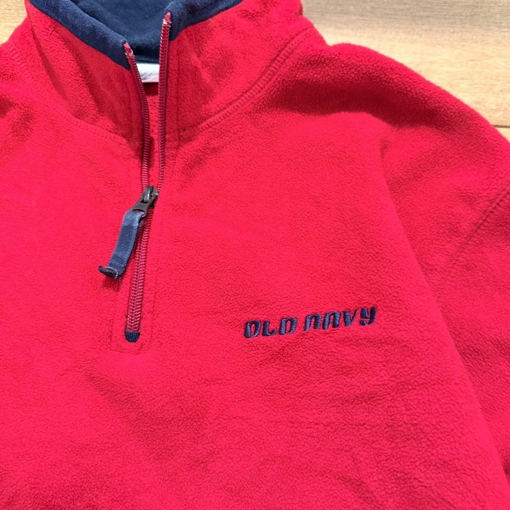 Old‎ Navy Fleece Pullover Mens L Red Quarter Zip Embroidered Logo Vintage